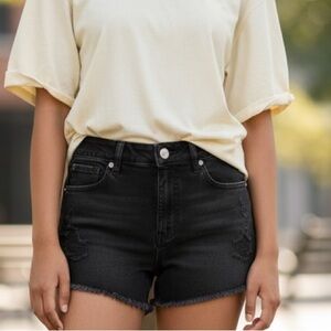 American Eagle High-Waist Black Denim Cutoff Shorts Distressed Size 6